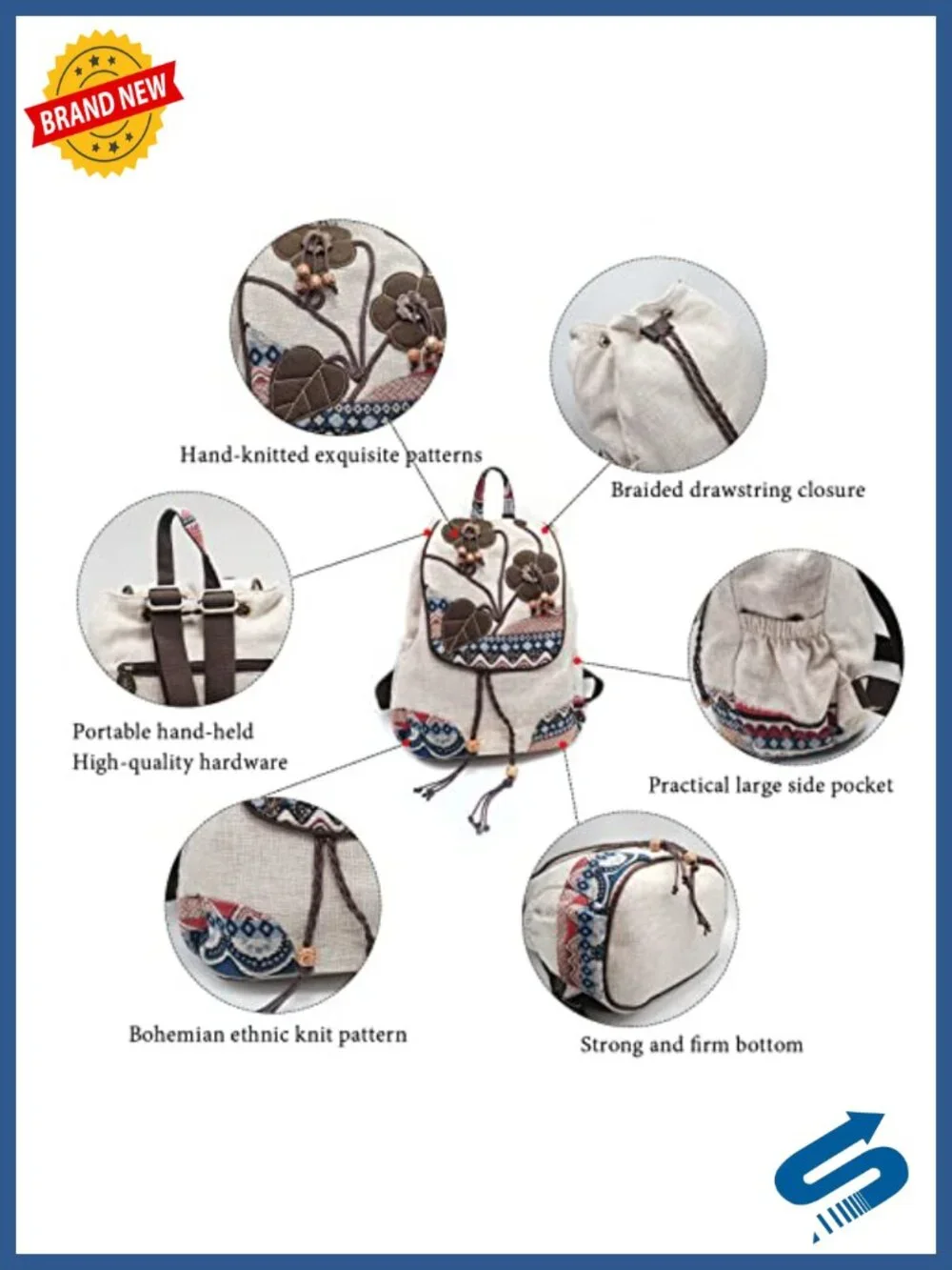 Vintage Boho Drawstring Anti-theft Canvas Backpack Purse with Flap